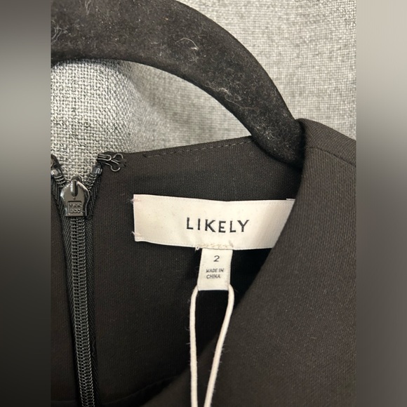 $298 LIKELY Marcia Dress Black Satin Embellished Short Sleeve Sz 2 - Picture 7 of 9